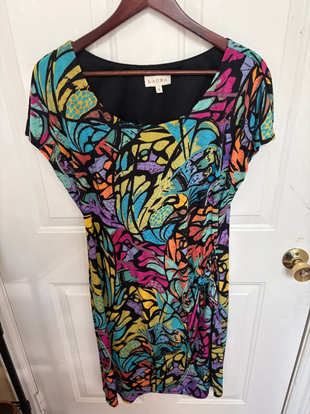Laura Petites Abstract Cap-Sleeve Dress - Size 14P - Like New